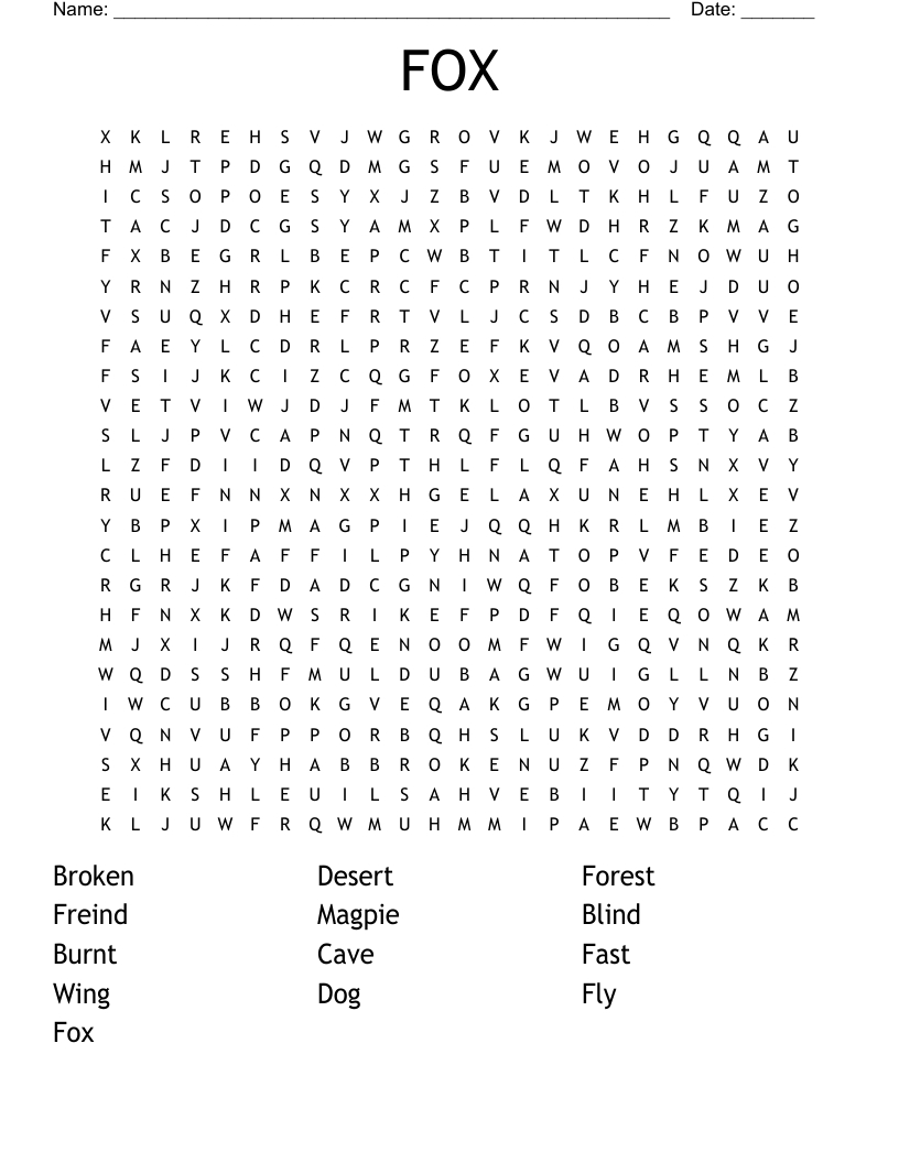 Fox Word Search - Wordmint in Fox Crossword Puzzle Today Printable