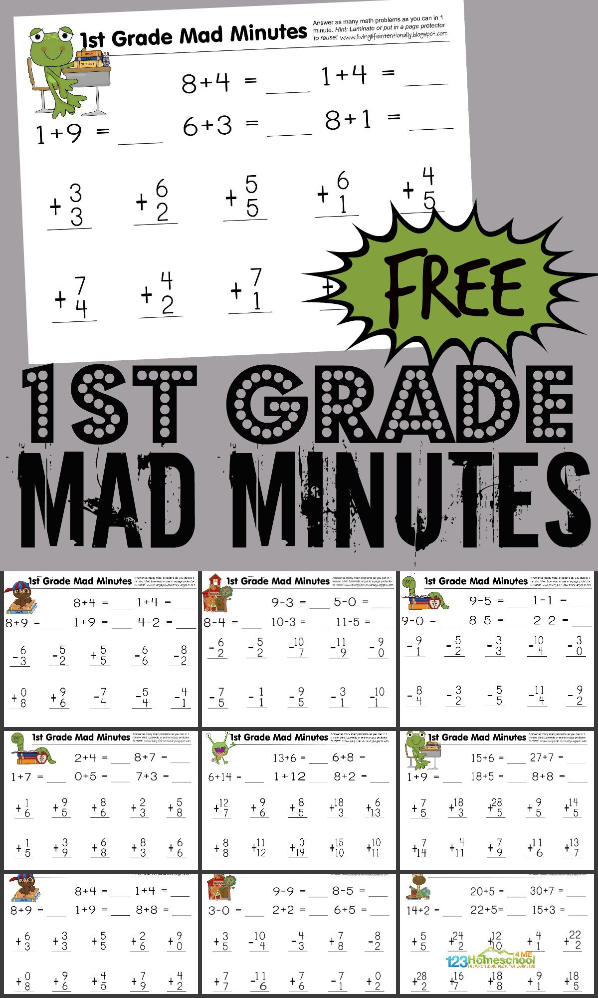 Free 1St Grade Printable Math Worksheets & First Grade Mad Minutes! regarding Free Printable 1st Grade Math Worksheets