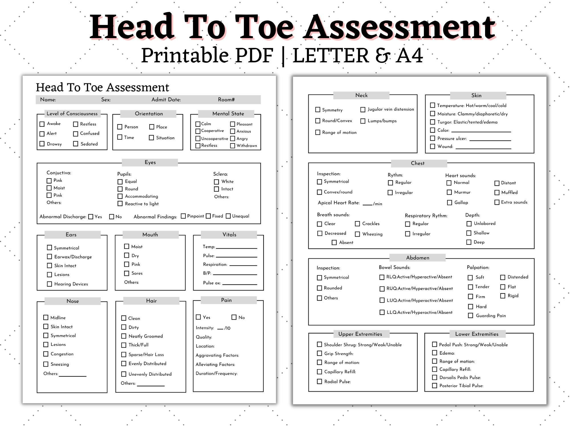 Free 22+ Nursing Assessment Form Samples, Pdf, Ms Word, Google Docs throughout Free Printable Head to Toe Assessment Form