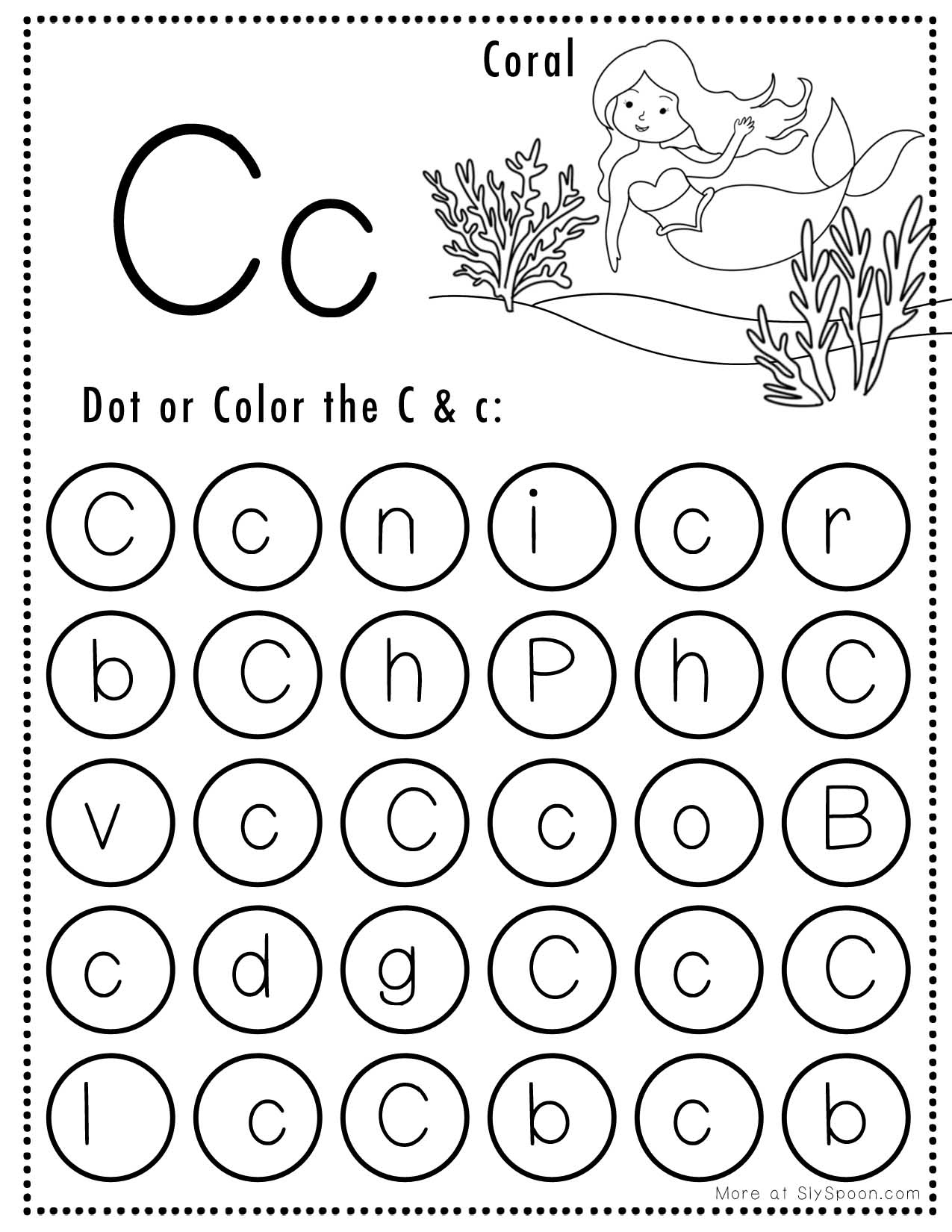 Free Alphabet Do A Dot Printables Worksheets - Letter C (Mermaid intended for Free Printable Letter C Worksheets