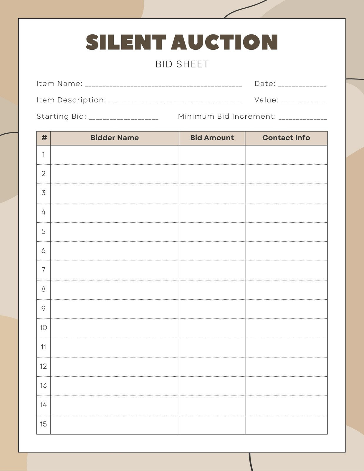 Free And Customizable Auction Templates pertaining to Silent Auction Bid Sheet Free Printable