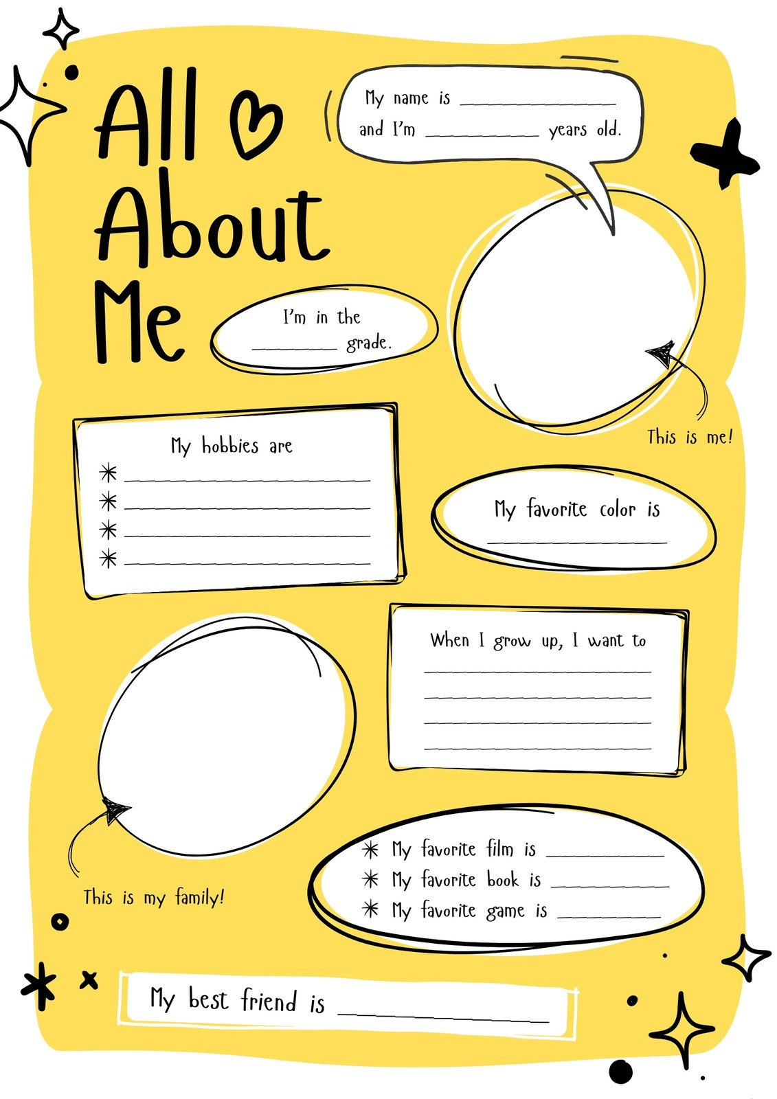 Free And Printable All About Me Worksheet Templates | Canva inside Free All About Me Poster Printable