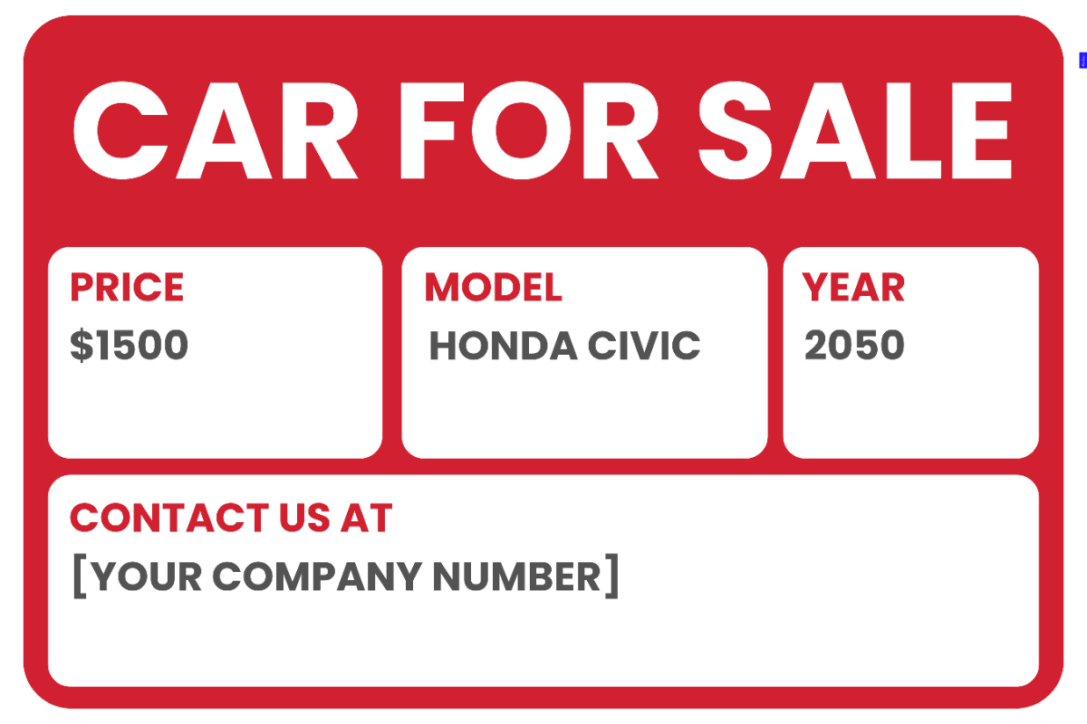 Free Car For Sale Sign Template To Edit Online inside Free Printable For Sale Sign Car