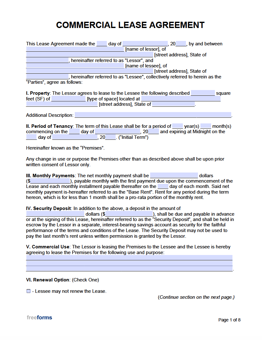 Free Commercial Rental Lease Agreement Templates | Pdf | Word with regard to Printable Commercial Lease Agreement