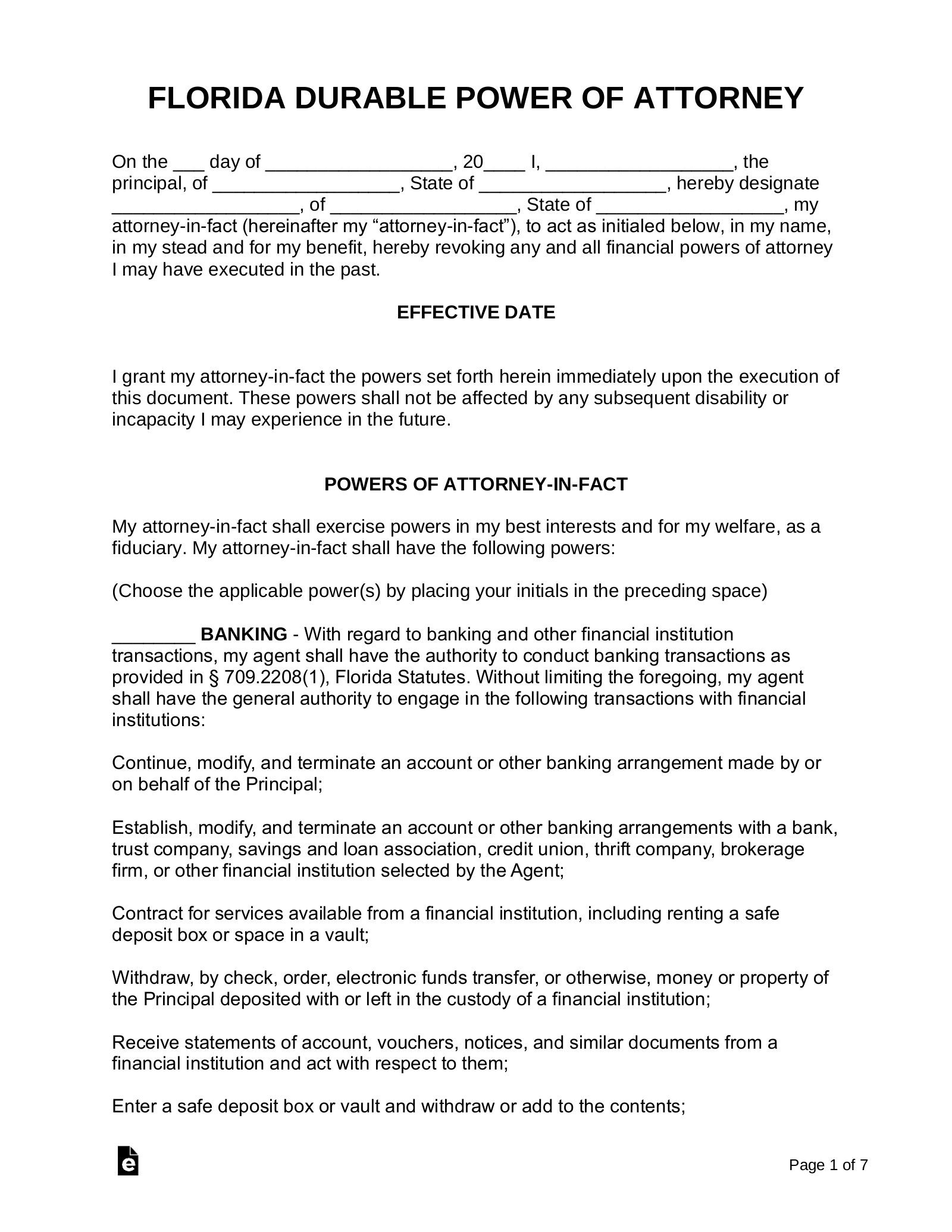 Free Florida Power Of Attorney Forms (9 Types) - Pdf | Word – Eforms inside Free Printable Power Of Attorney Form Florida