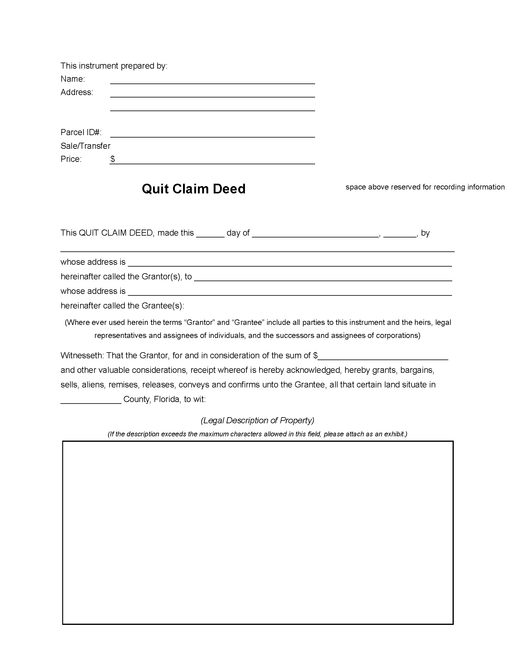 Free Florida Quit Claim Deed Form | Pdf inside Free Printable Quit Claim Deed