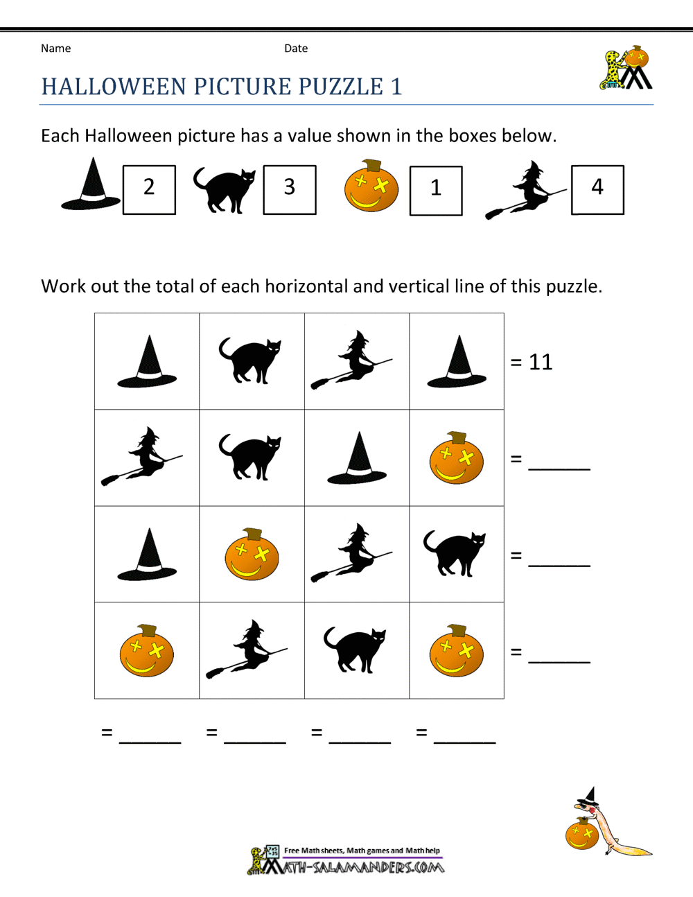 Free Halloween Math Worksheets inside Free Printable Halloween Math Worksheets