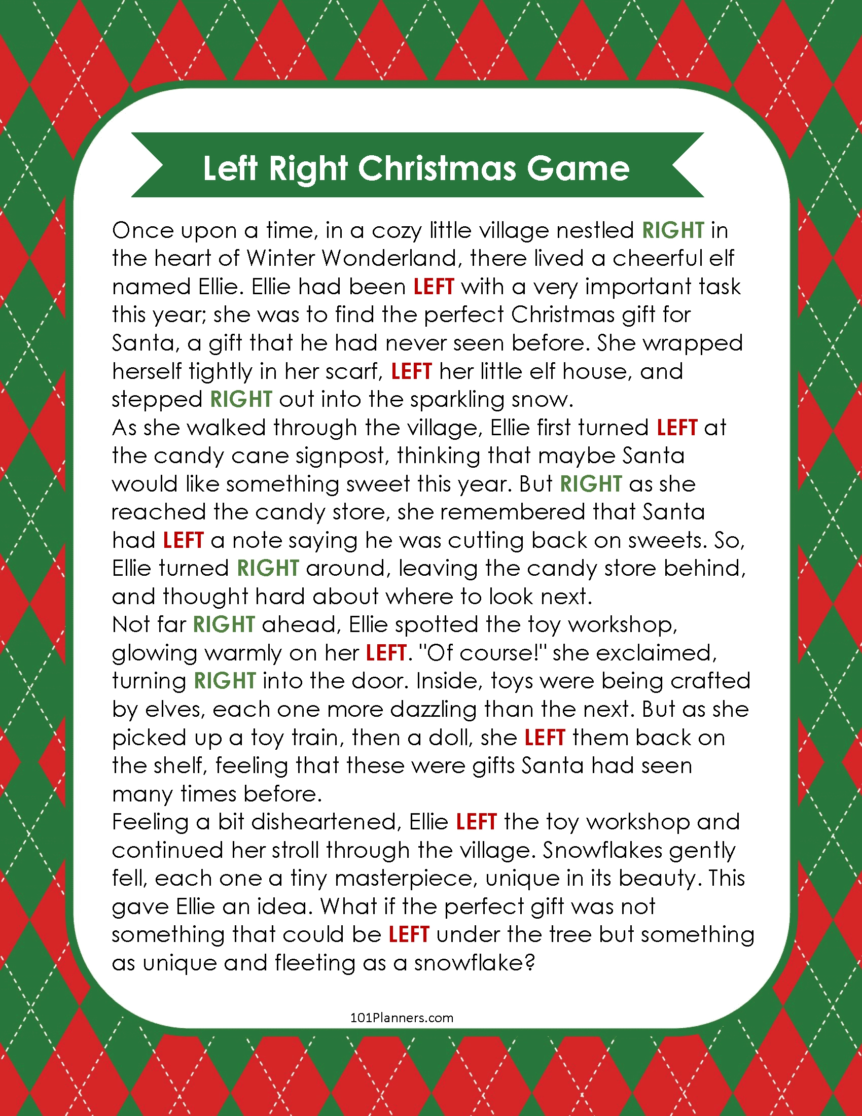 Free Left Right Christmas Game | Ai Personalized Story Creator intended for Printable Left Right Game For Christmas