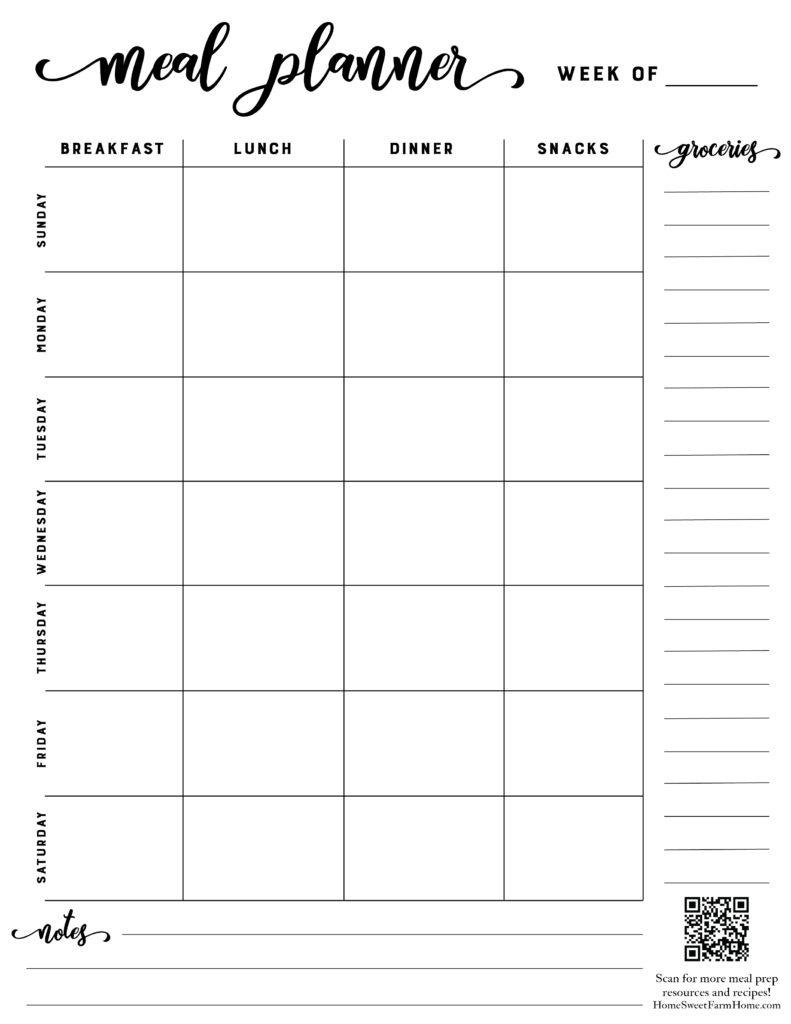 Free Meal Planner Template Printable - Home Sweet Farm Home for Weekly Meal Plan Template Printable