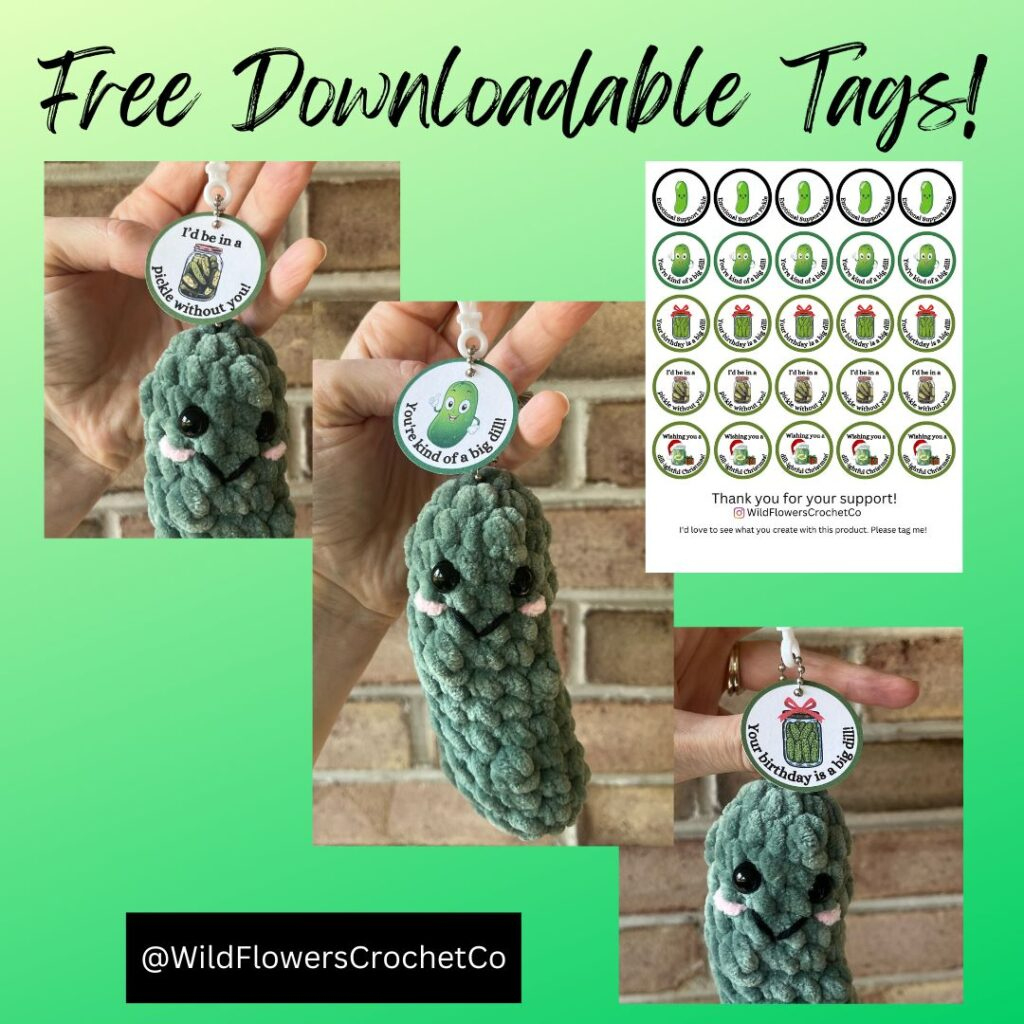 Free Mini Pickle No-Sew Crochet Pattern & Free Pickle Tags for Emotional Support Pickle Tag Free Printable