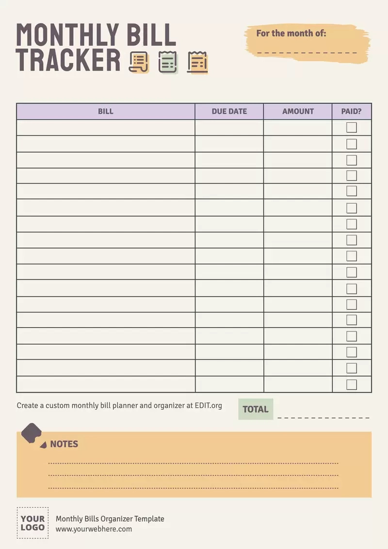 Free Monthly Bills Organizer Templates regarding Free Printable Monthly Bill Organizer