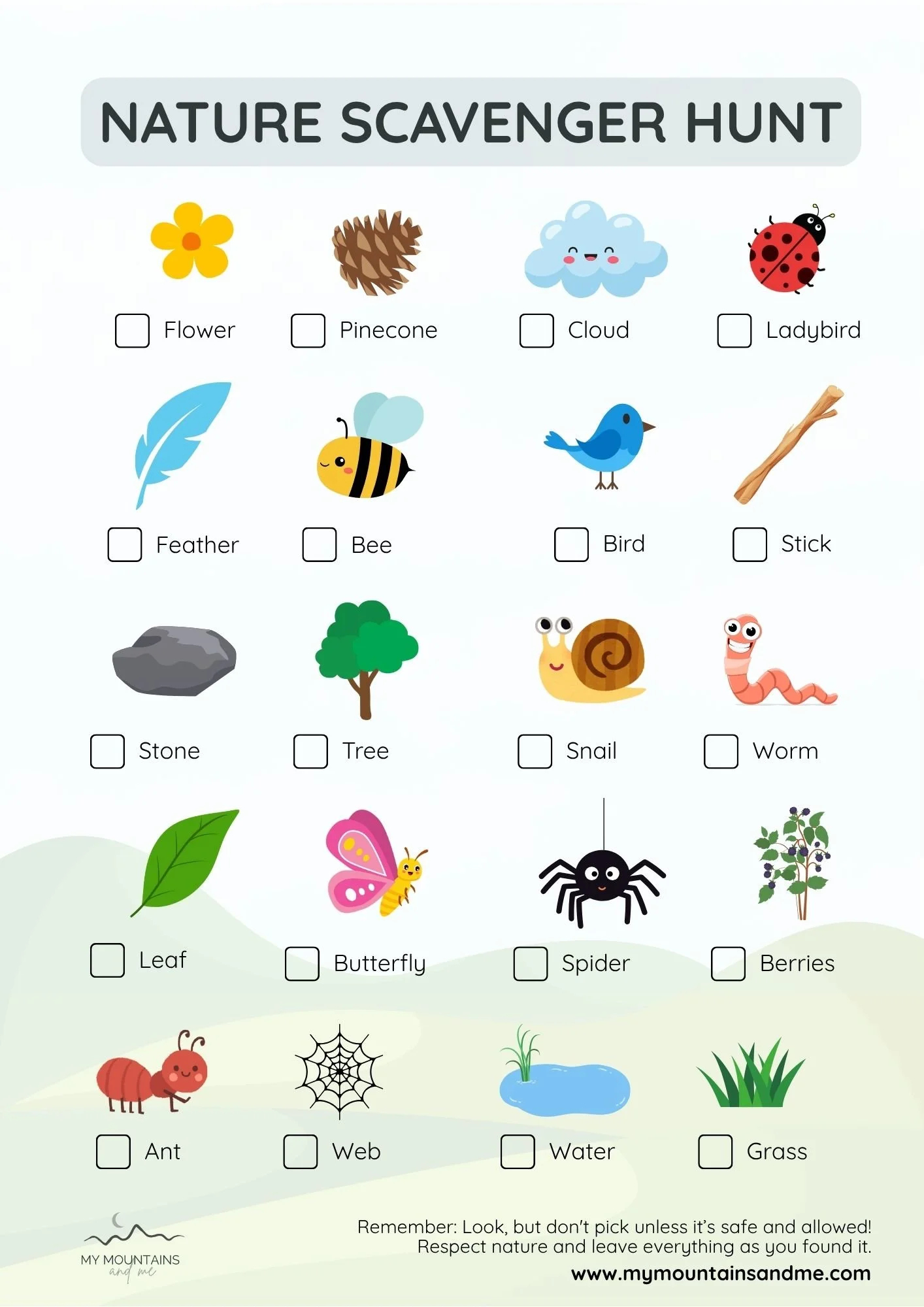 Free Nature Scavenger Hunt Printable For Kids (Uk) — My Mountains for Free Printable Scavenger Hunt For Kids