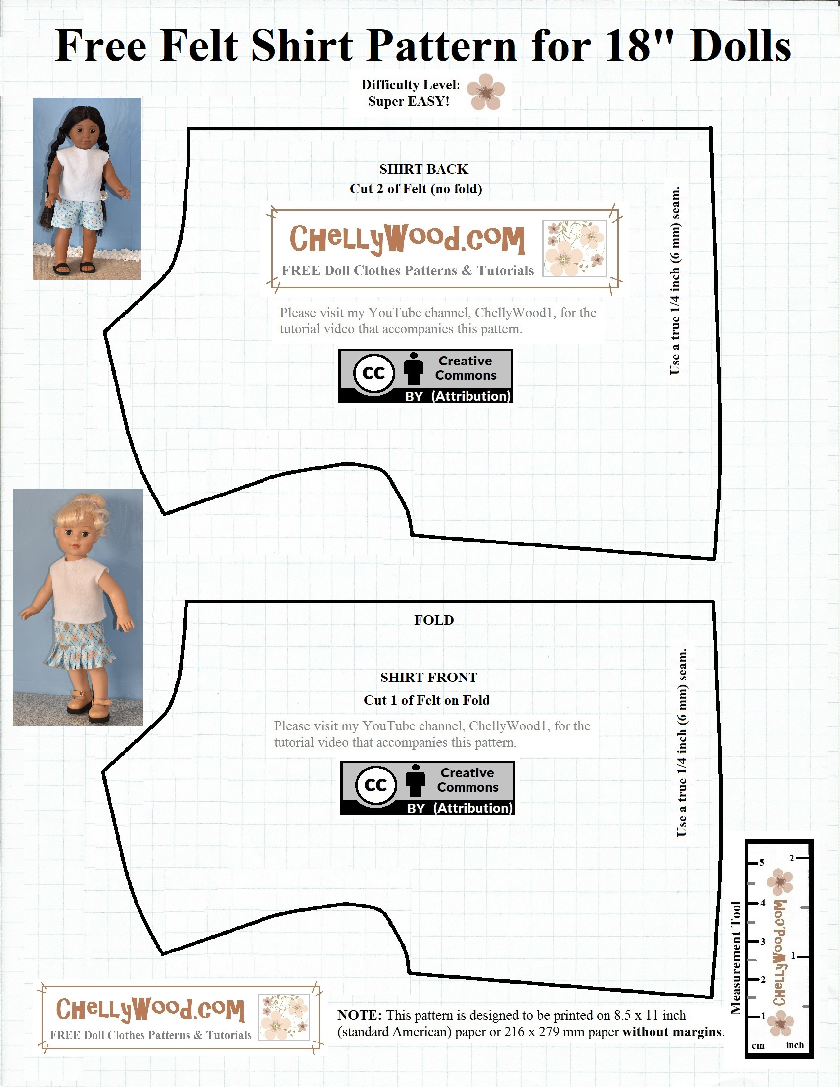 Free #Patterns For 18-Inch #Dolls' Easy- #Sew Shirt @ Chellywood throughout Free Printable Sewing Patterns For 18 Inch Doll Clothes