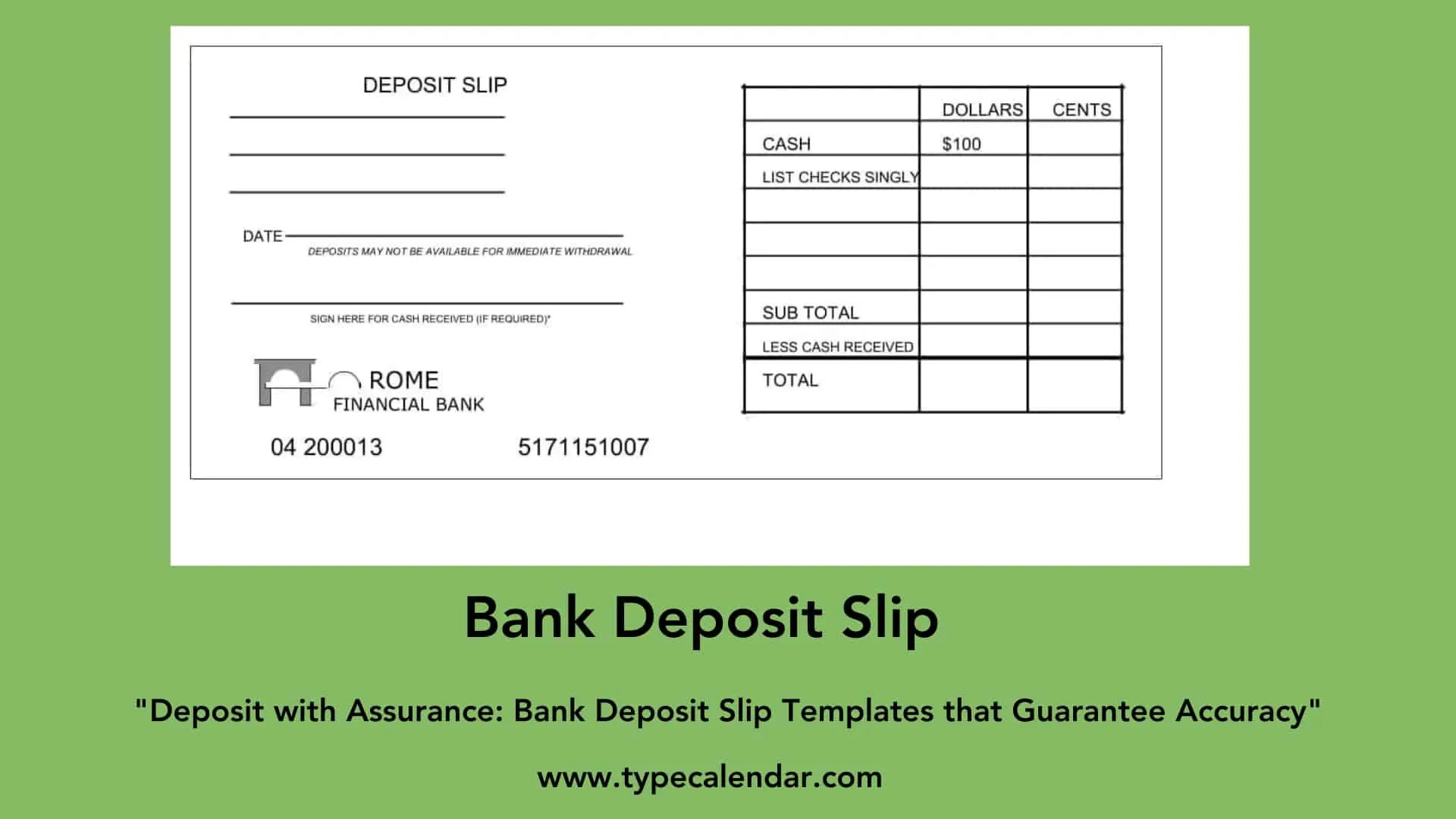 Free Printable Bank Deposit Slip Examples [Filled Out] +Pdf inside Wells Fargo Deposit Slip Printable