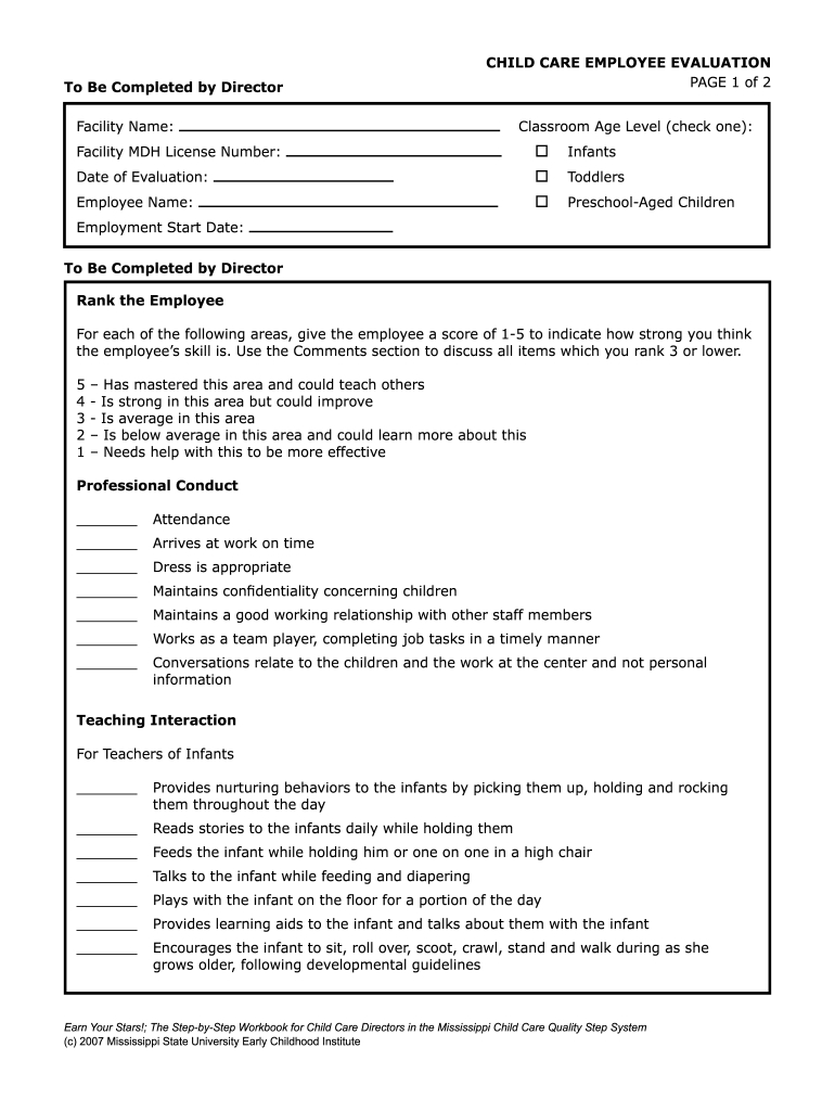 Free Printable Child Care Staff Evaluation Form: Fill Out & Sign inside Free Printable Child Care Staff Evaluation Form