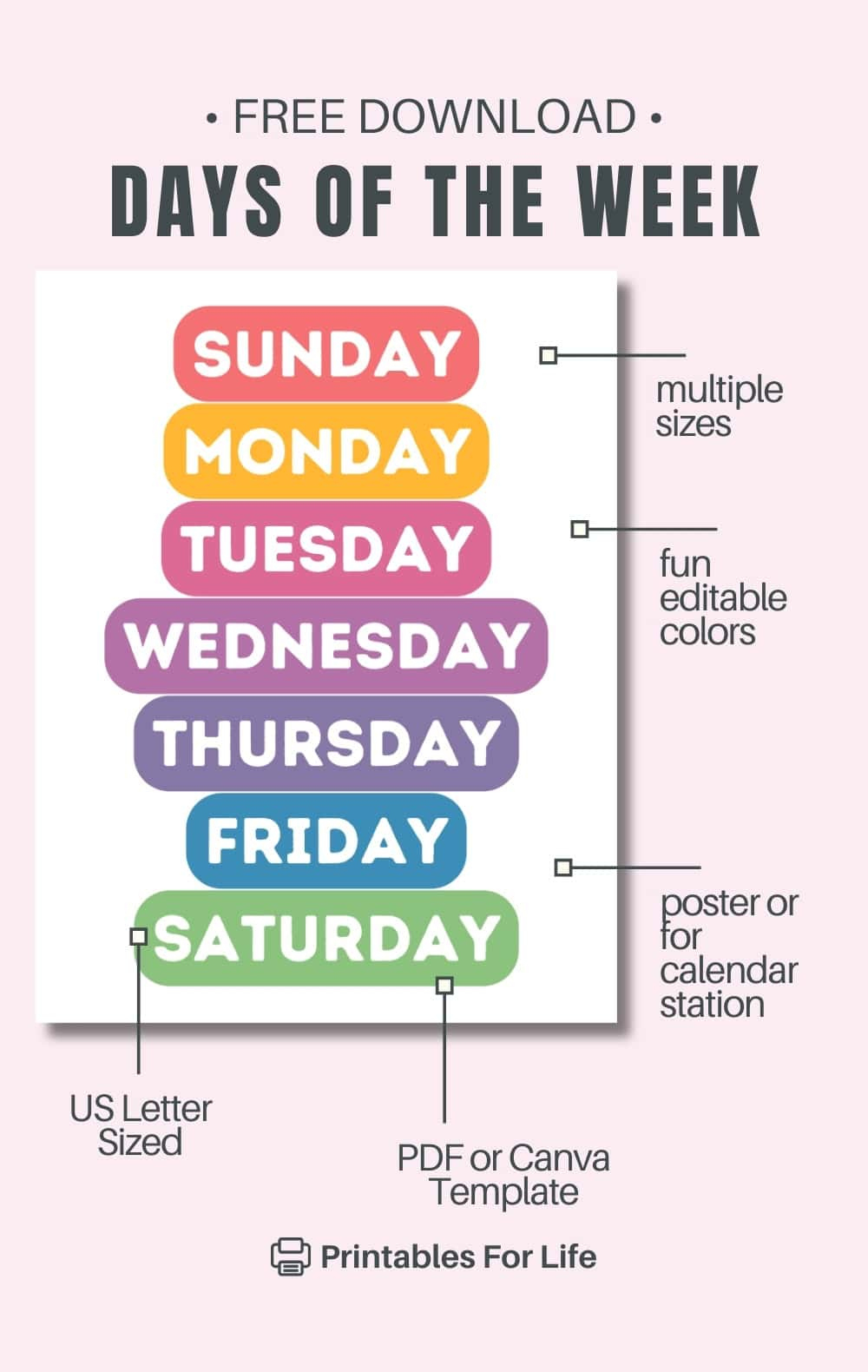 Free Printable Days Of The Week Poster for Free Printable Days Of The Week Poster