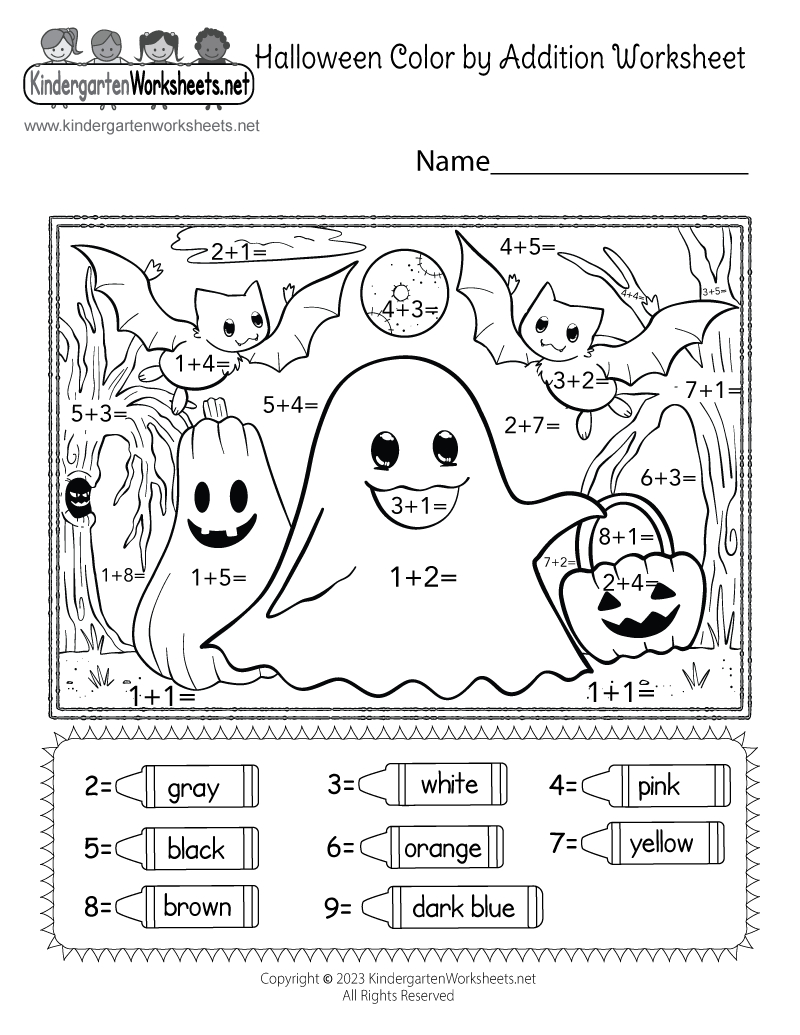 Free Printable Halloween Coloraddition Worksheet inside Free Printable Halloween Math Worksheets