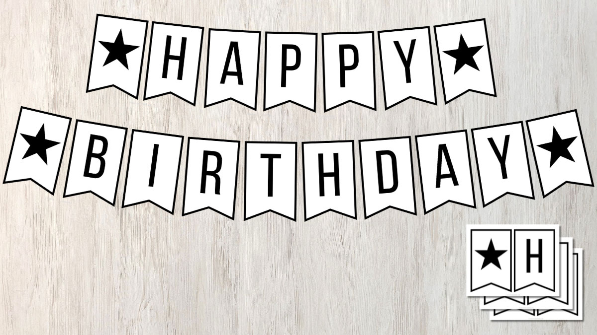 Free Printable Happy Birthday Banner In Black And White inside Happy Birthday Banner Printable Black and White