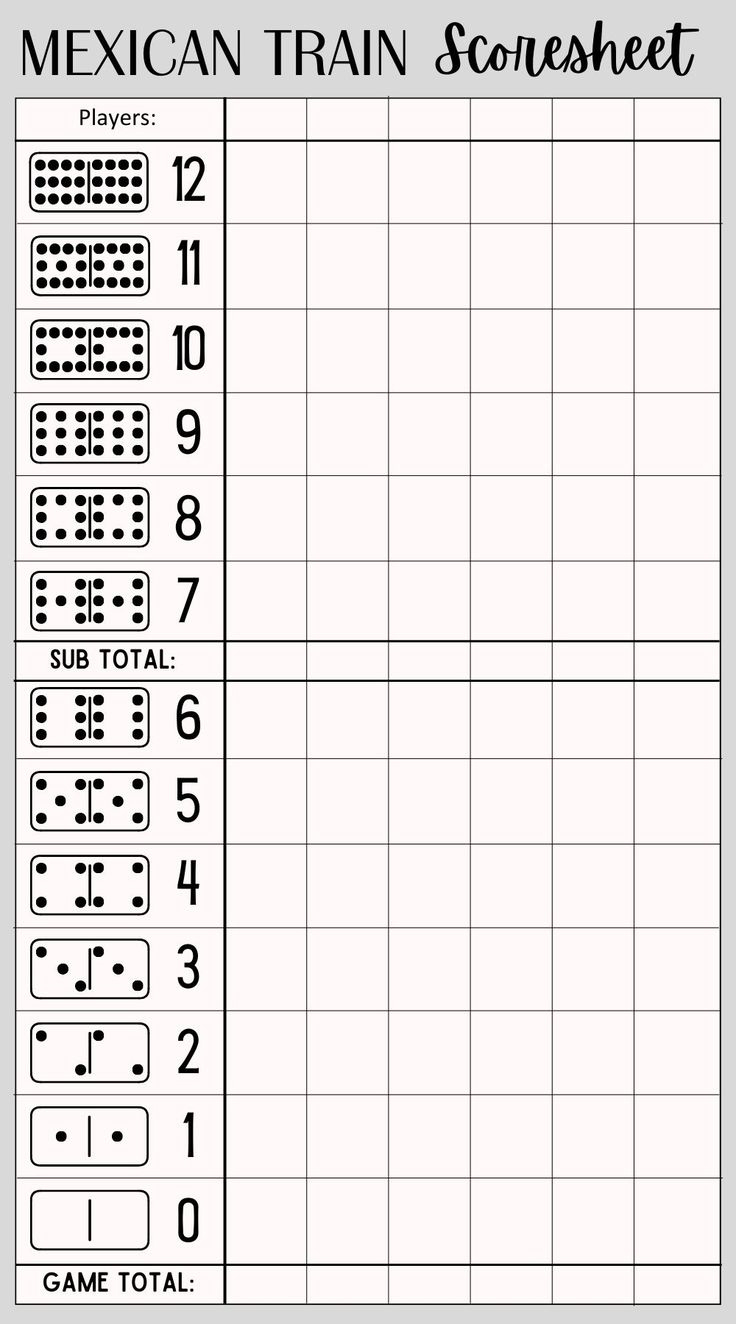 Free Printable Mexican Train Domino Scoresheet [Pdf Included in Printable Mexican Train Score Sheet