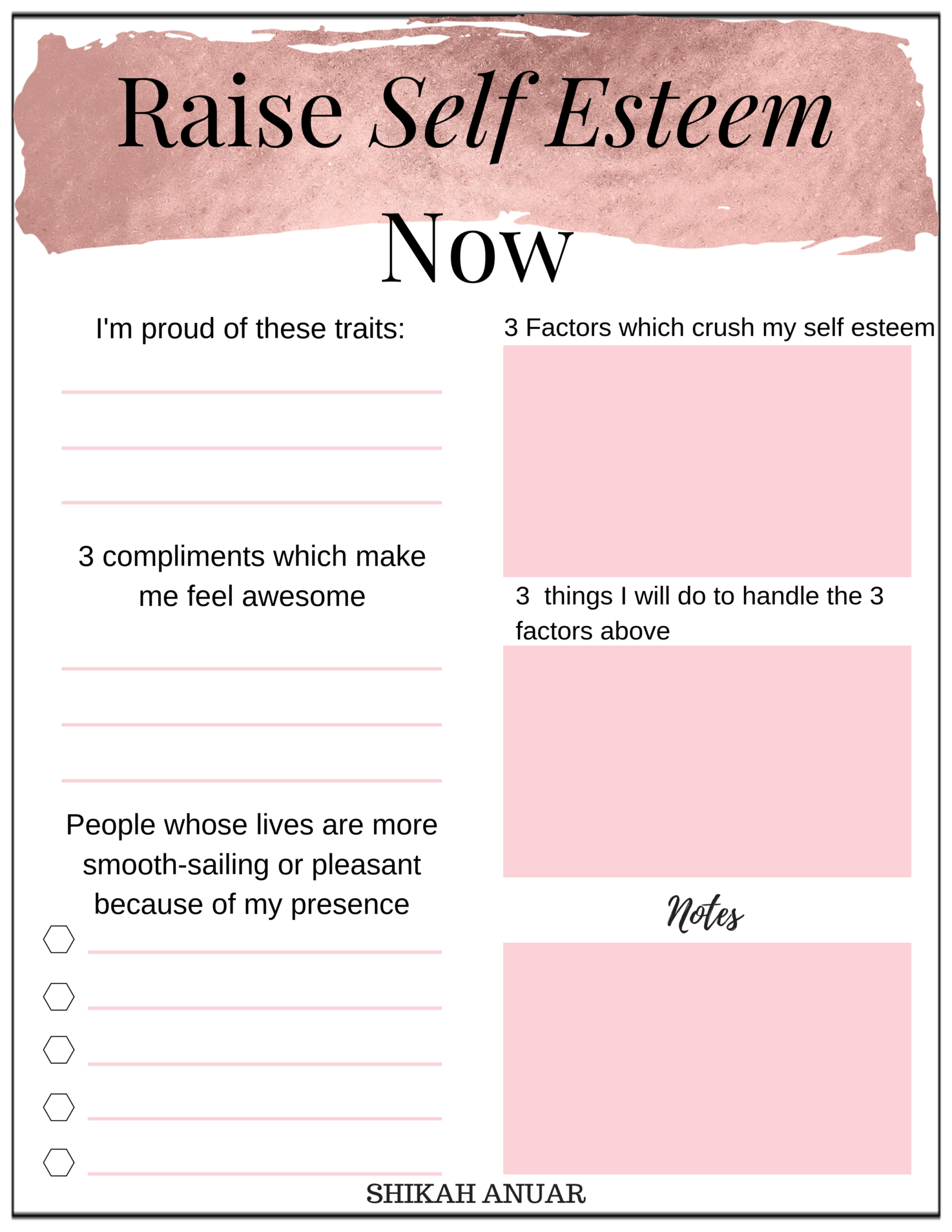 Free Printable) Raise Your Self-Esteem Now — Shikah Anuar regarding Free Printable Self Esteem Worksheets
