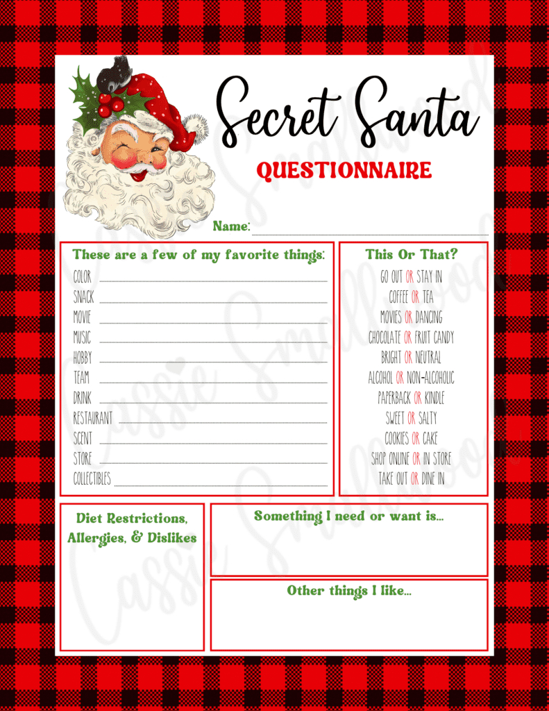 Free Printable Secret Santa Questionnaire Templates - Cassie Smallwood pertaining to Secret Santa Printable Questionnaire Free
