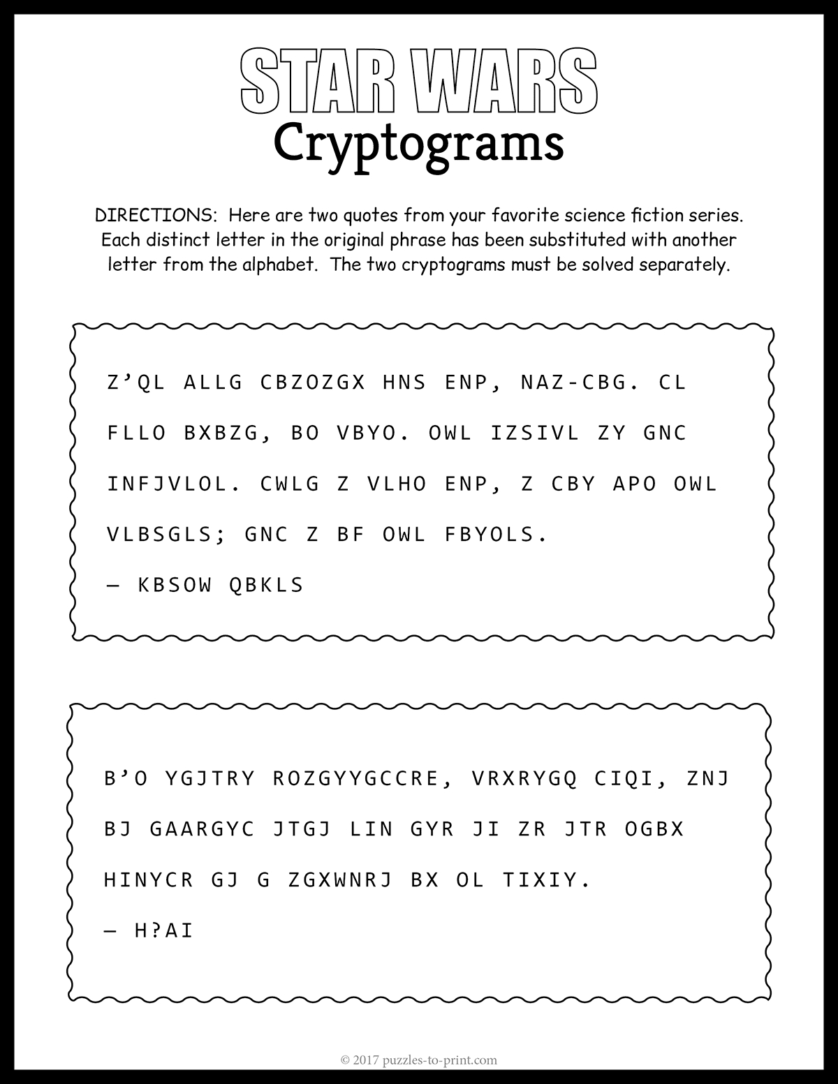 Free Printable Star Wars Cryptogram with Free Printable Cryptograms For Adults