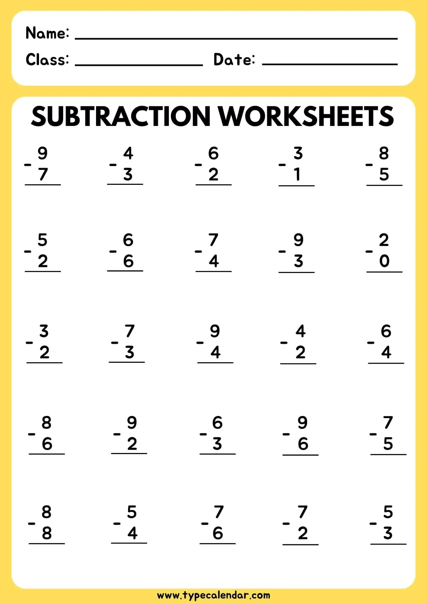 Free Printable Subtraction Worksheets [Pdf] Generator Kindergarten throughout Free Printable Subtraction Worksheets For Grade 1