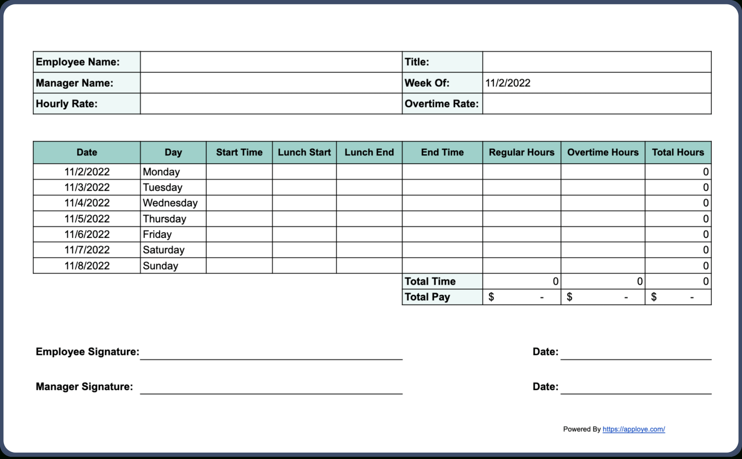 Free Printable Timesheet Templates (Excel, Word, Pdf) inside Downloadable Free Printable Weekly Timesheet Template