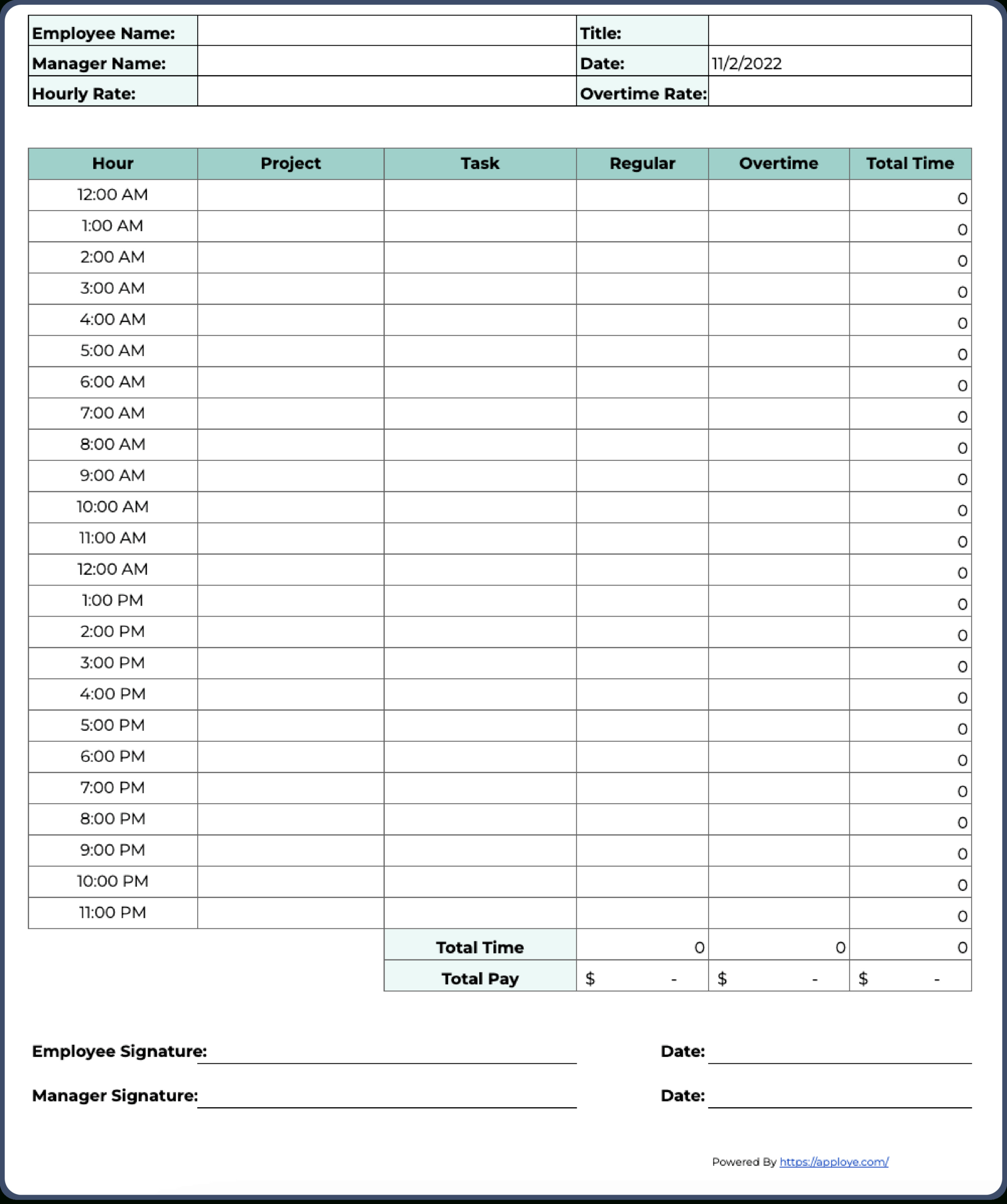 Free Printable Timesheet Templates (Excel, Word, Pdf) intended for Downloadable Free Printable Weekly Timesheet Template