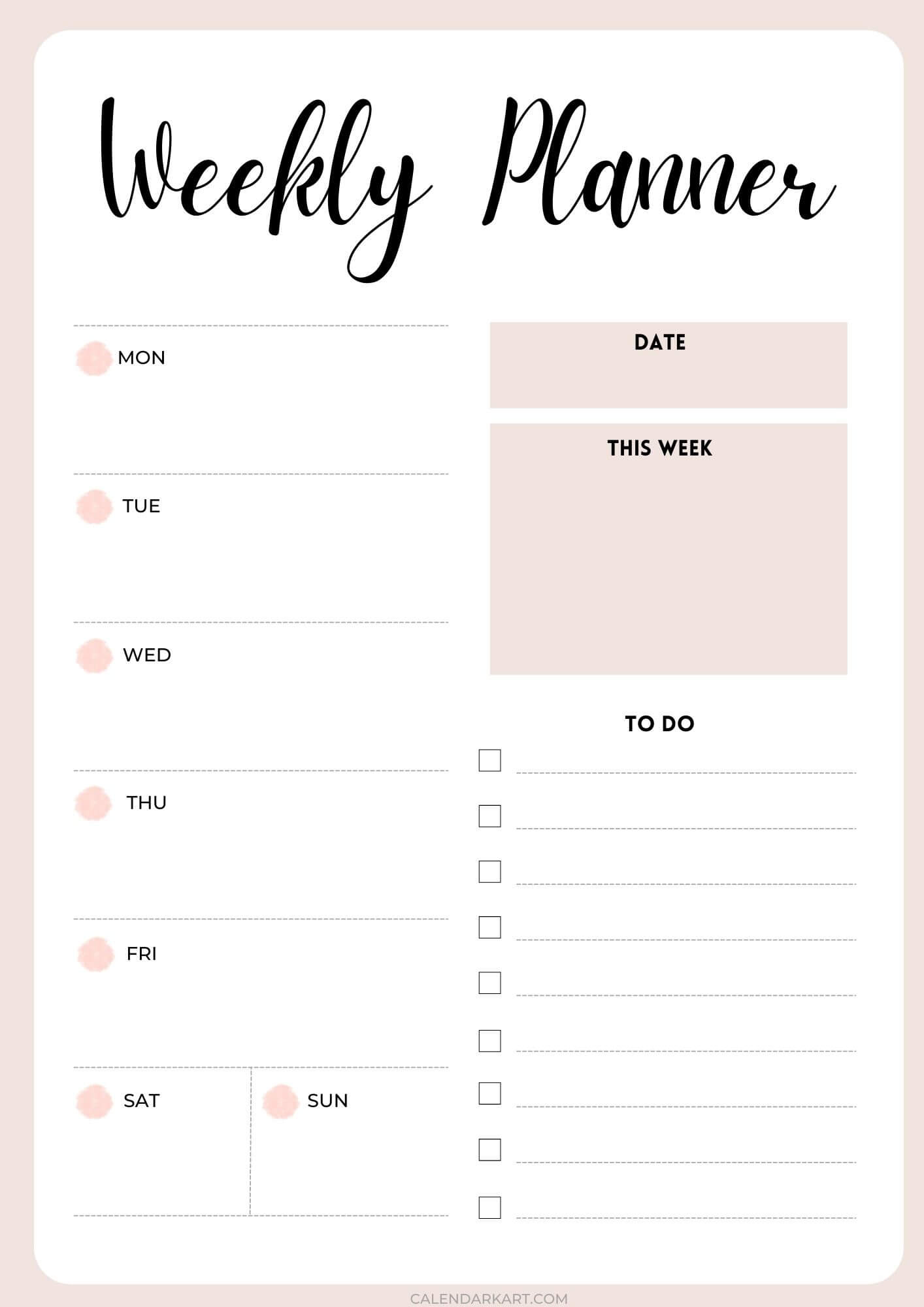 Free Printable Weekly Planner Templates - Calendarkart for Week At A Glance Printable Free