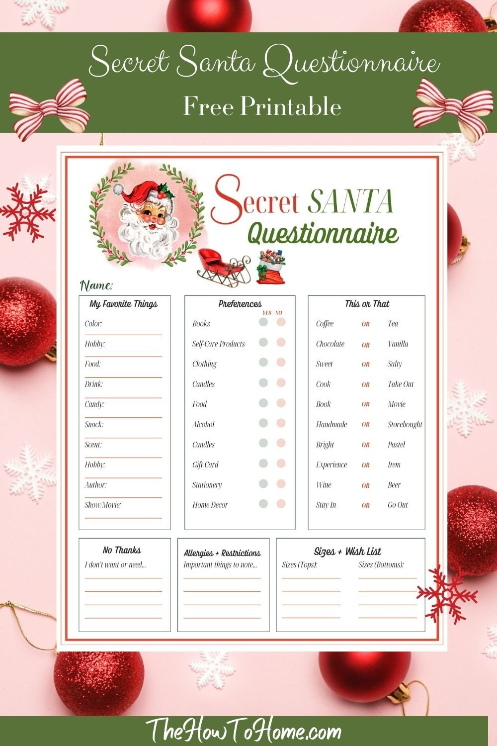 Free Secret Santa Questionnaire Printable: Instant Download - The with regard to Secret Santa Printable Questionnaire Free