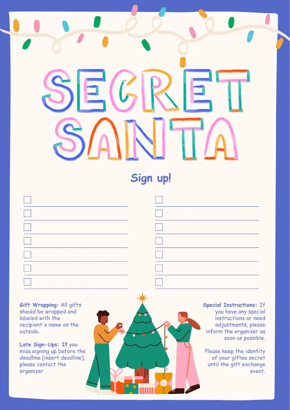 Free Secret Santa Sign Up Sheet Template For Google Docs within Secret Santa Printable Sign Up Sheet