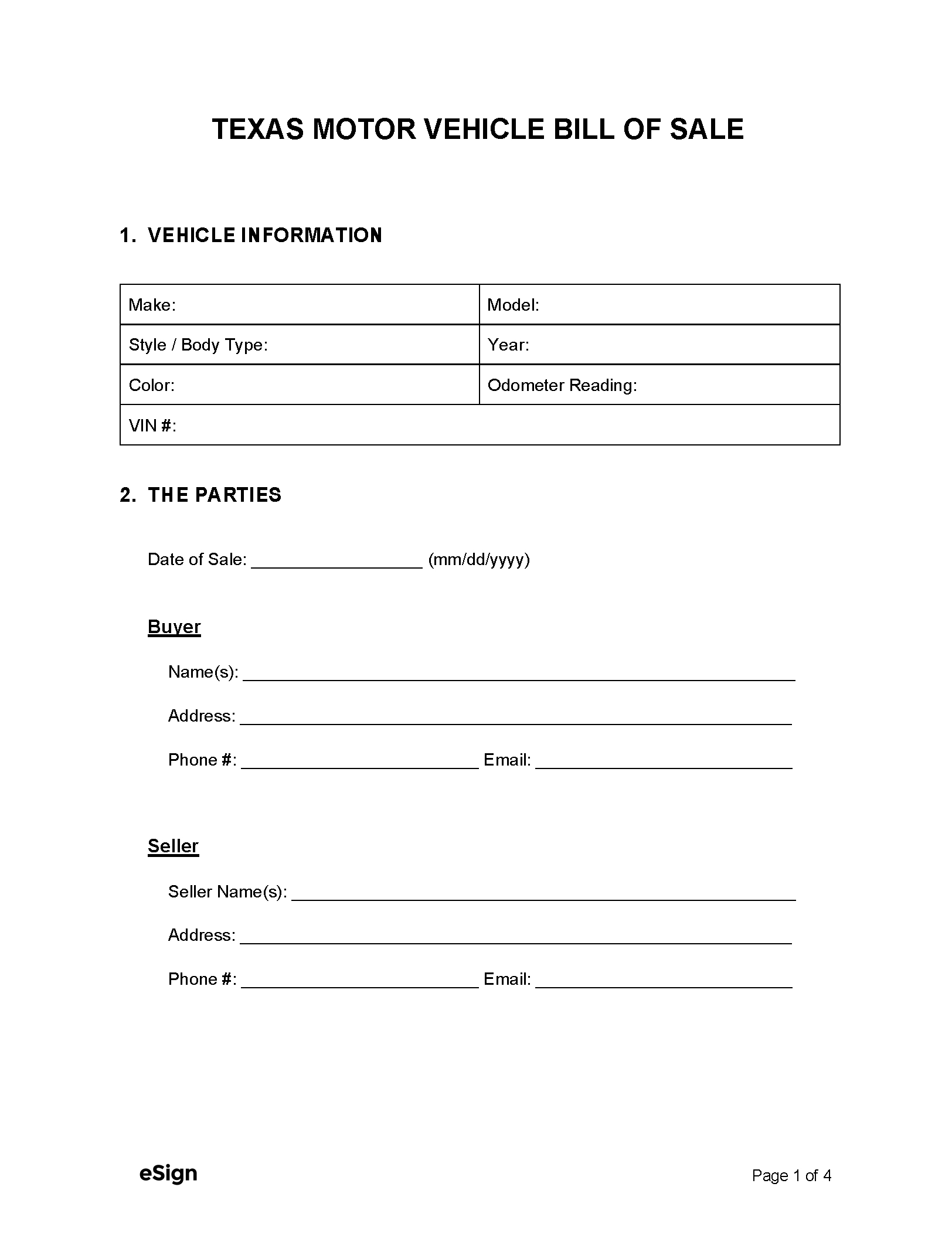 Free Texas Motor Vehicle Bill Of Sale Form | Pdf | Word with Printable Vehicle Bill Of Sale Texas