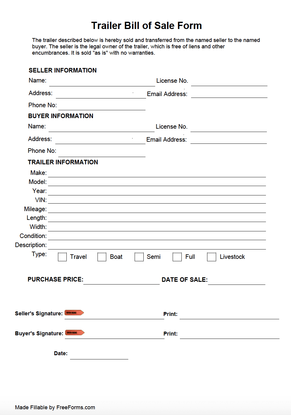 Free Trailer Bill Of Sale Form | Pdf regarding Free Printable Bill of Sale For Trailer