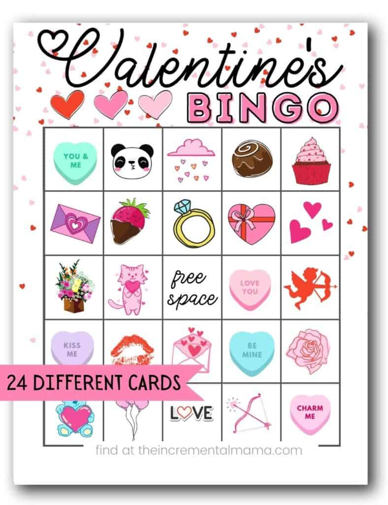 Free Valentine'S Bingo Printables (24 Cards) - The Incremental Mama regarding Valentine Bingo Free Printable