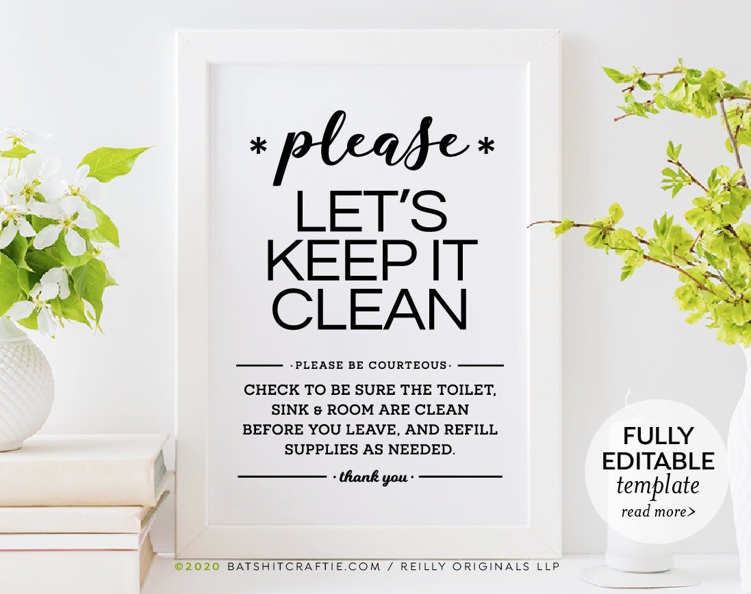 Fully Editable Printable Sign Template ~ 5X7 + 8X10" ~ Help Keep throughout Keep Bathroom Clean Sign Printable