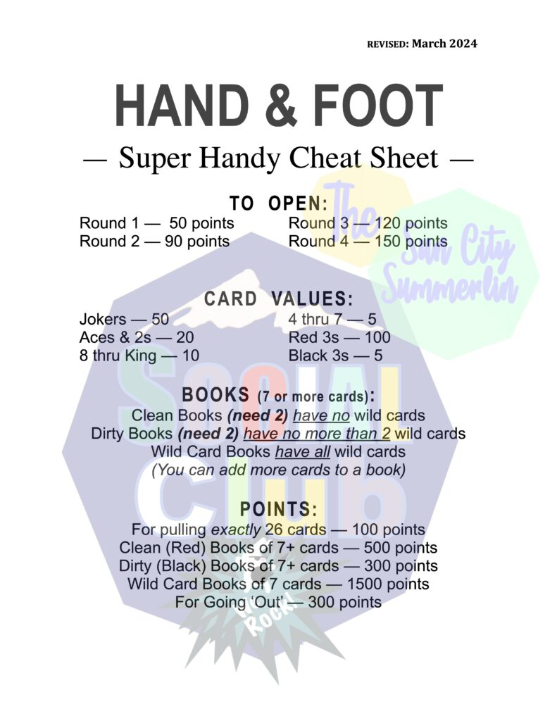 Hand & Foot – Scs Social Club with Hand and Foot Card Game Rules Printable