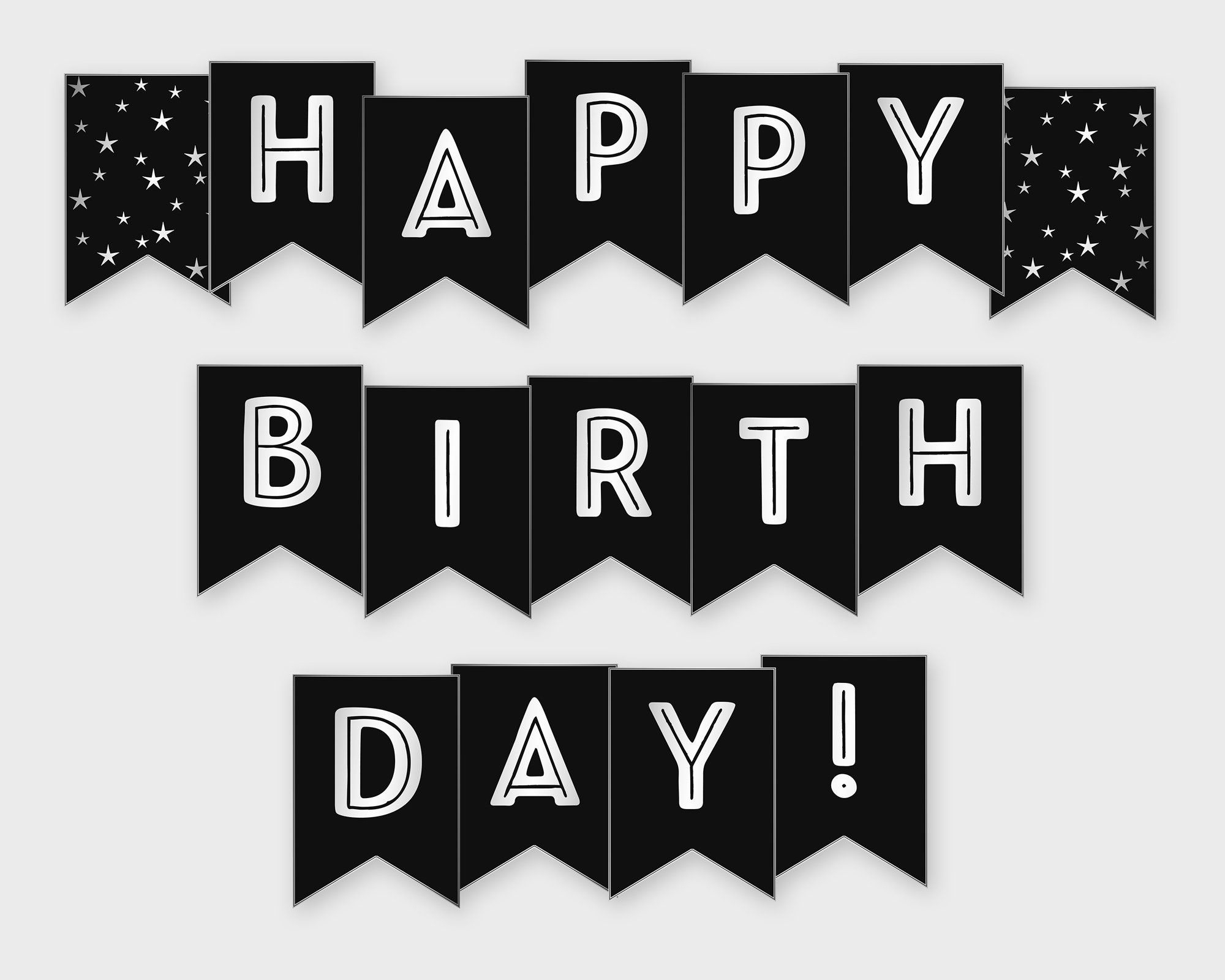 Happy Birthday Printable Banner, Black & Silver- Birthday Party inside Happy Birthday Banner Printable Black And White