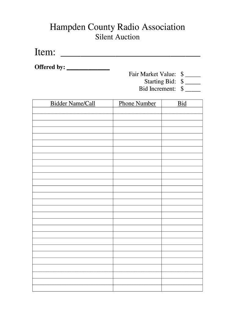Hcra Silent Auction Form - Fill Online, Printable, Fillable, Blank in Silent Auction Bid Sheet Free Printable