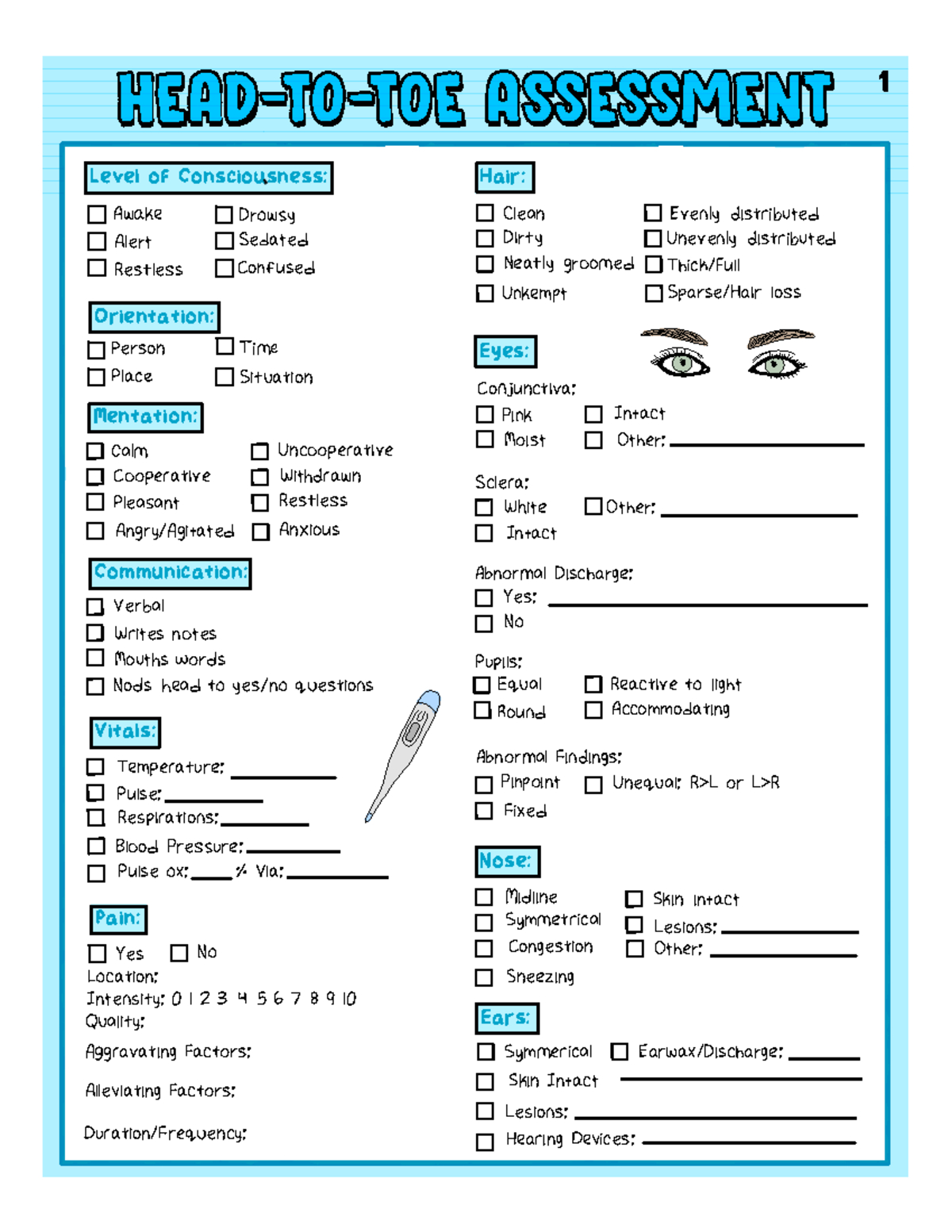 Head-To-Toe Assessment Template For Clinical Evaluation - Studocu for Head to Toe Assessment Checklist Printable