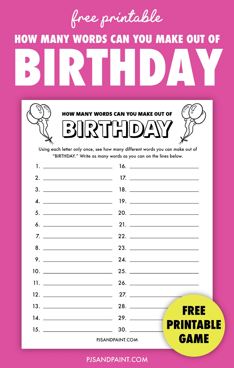 How Many Words Can You Make Out Of Birthday | Free Printable Game for Free Printable Birthday Games For Adults