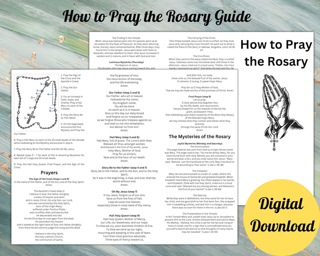 How To Pray The Rosary Guide, Catholic Devotional Booklet for Pdf Guide How to Pray the Rosary Printable Booklet