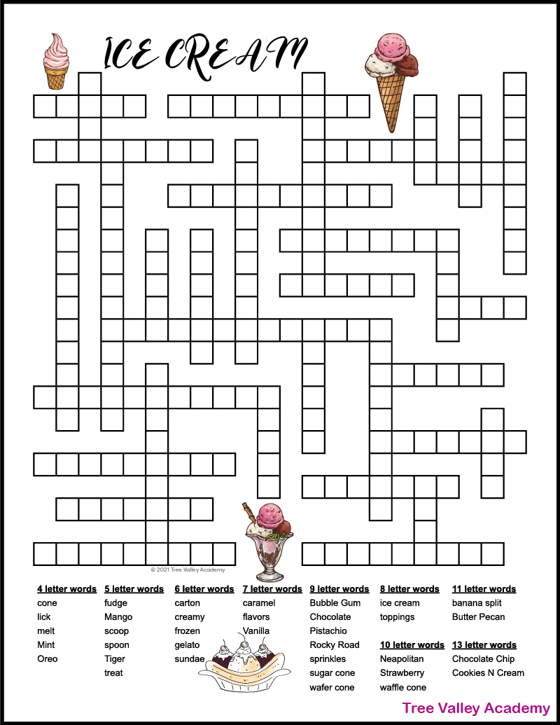 Ice Cream Fill In Puzzle - Tree Valley Academy regarding Word Fill in Puzzles Printable Free