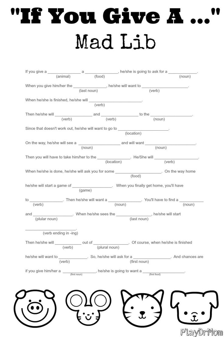 If You Give A " Mad Lib - Play Dr Mom inside Mad Libs Online Printable Free