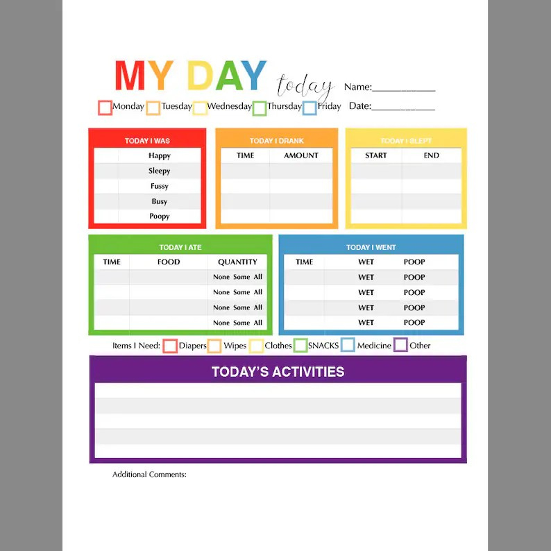 Infant Daily Reports Free Printable - Printable Bingo Cards regarding Free Printable Toddler Daily Report