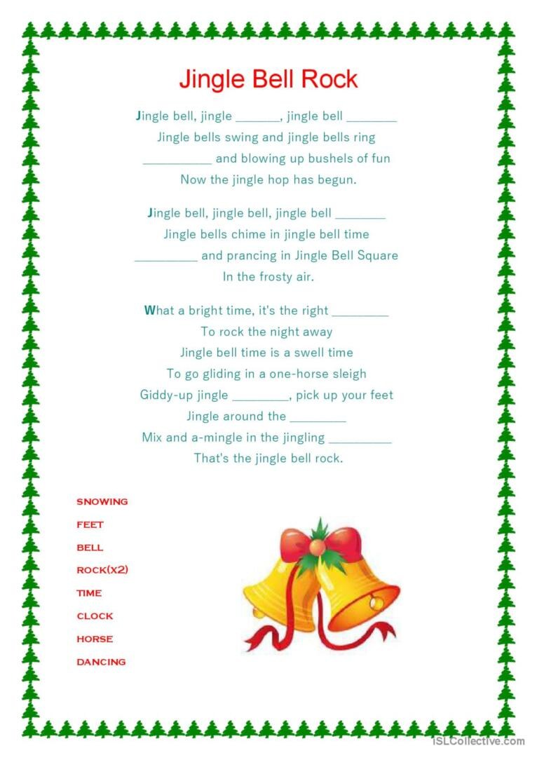 Jingle Bell Rock Song And Nursery Rh…: Español Ele Hojas De pertaining to Printable Lyrics For Jingle Bell Rock