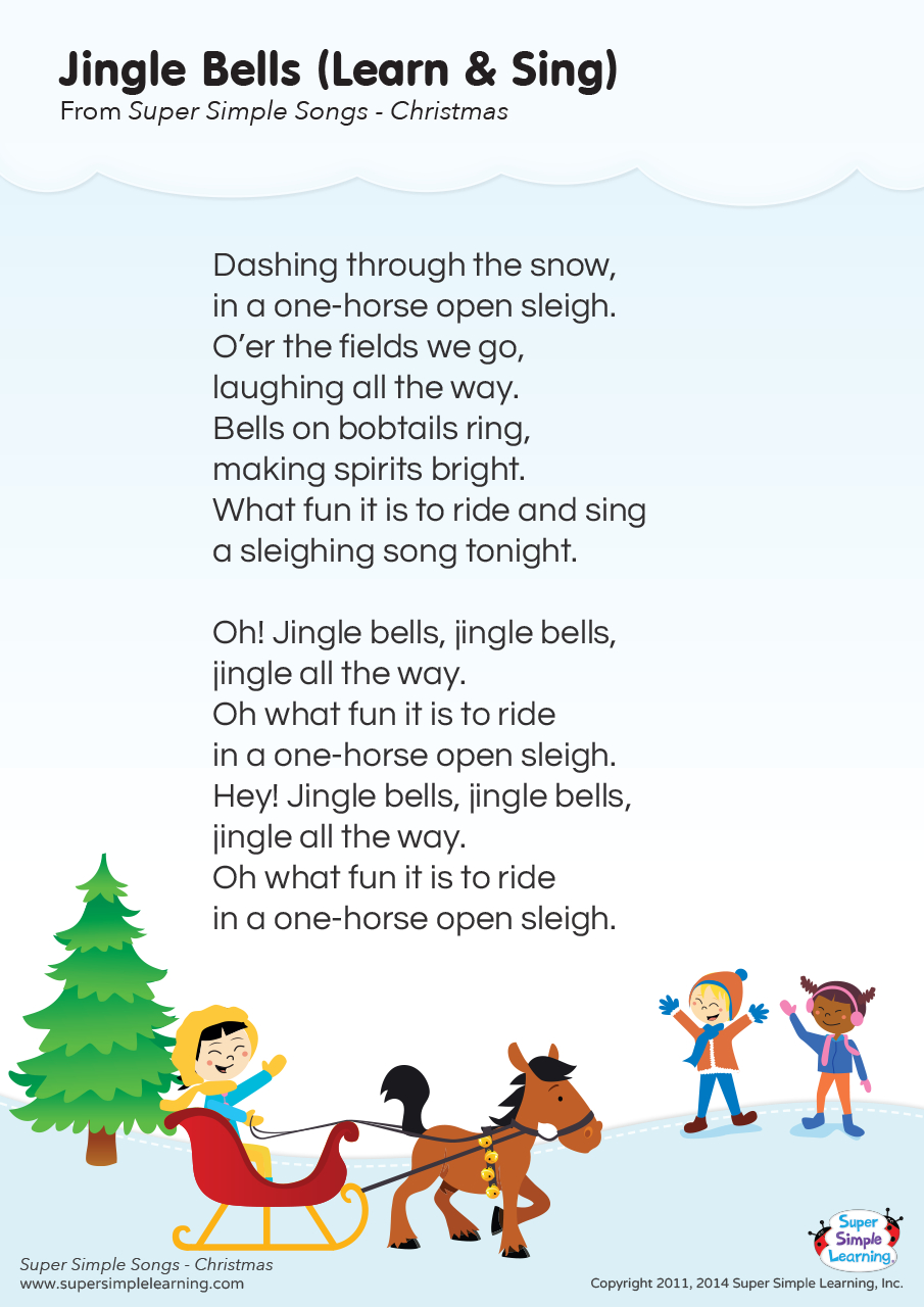 Jingle Bells (Learn & Sing) Lyrics Poster - Super Simple intended for Printable Words To Jingle Bells
