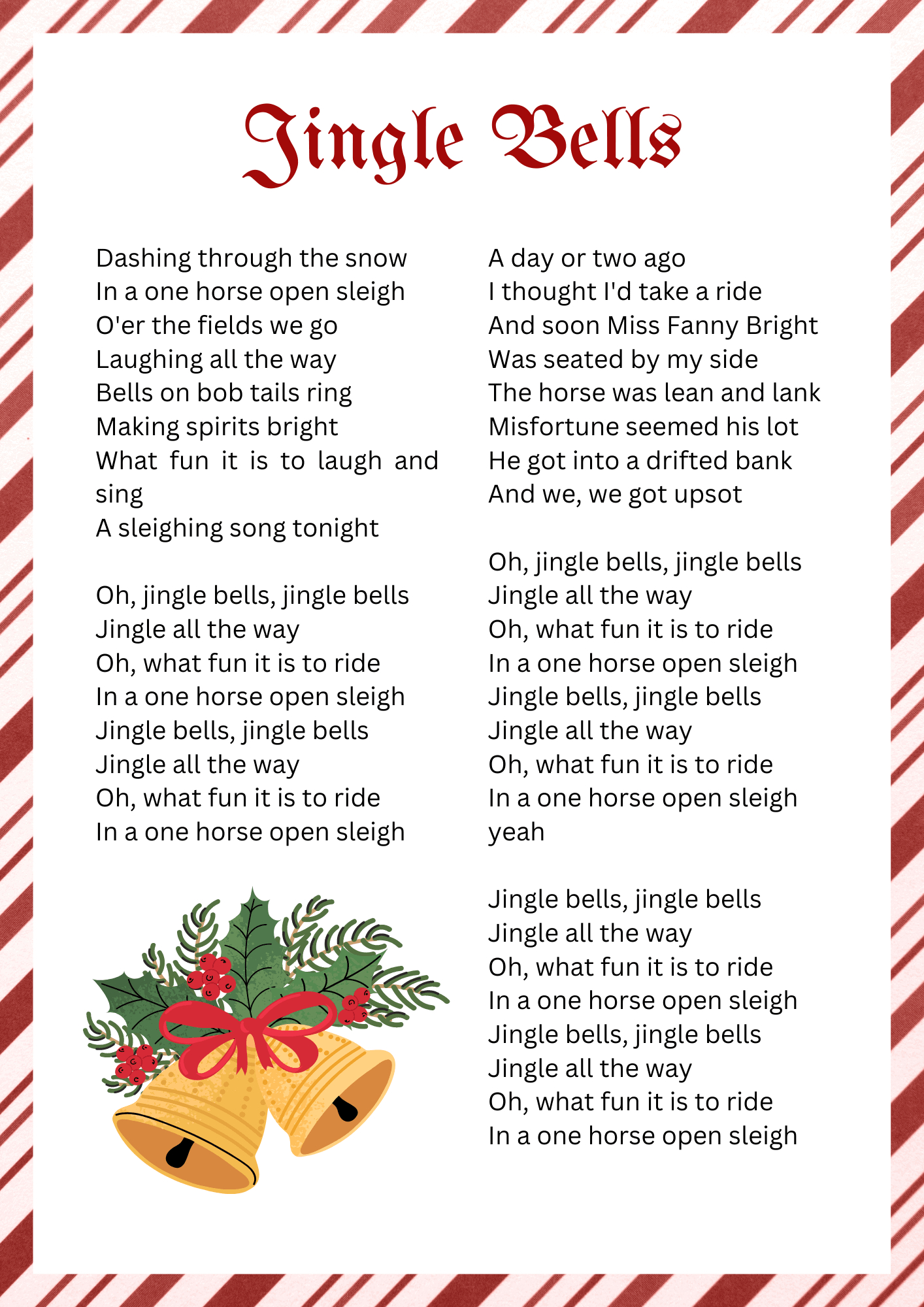 Jingle Bells Song regarding Printable Words To Jingle Bells