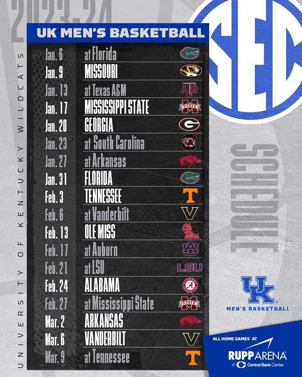 Kentucky Men'S Basketball On X throughout Kentucky Wildcats Basketball Printable Schedule