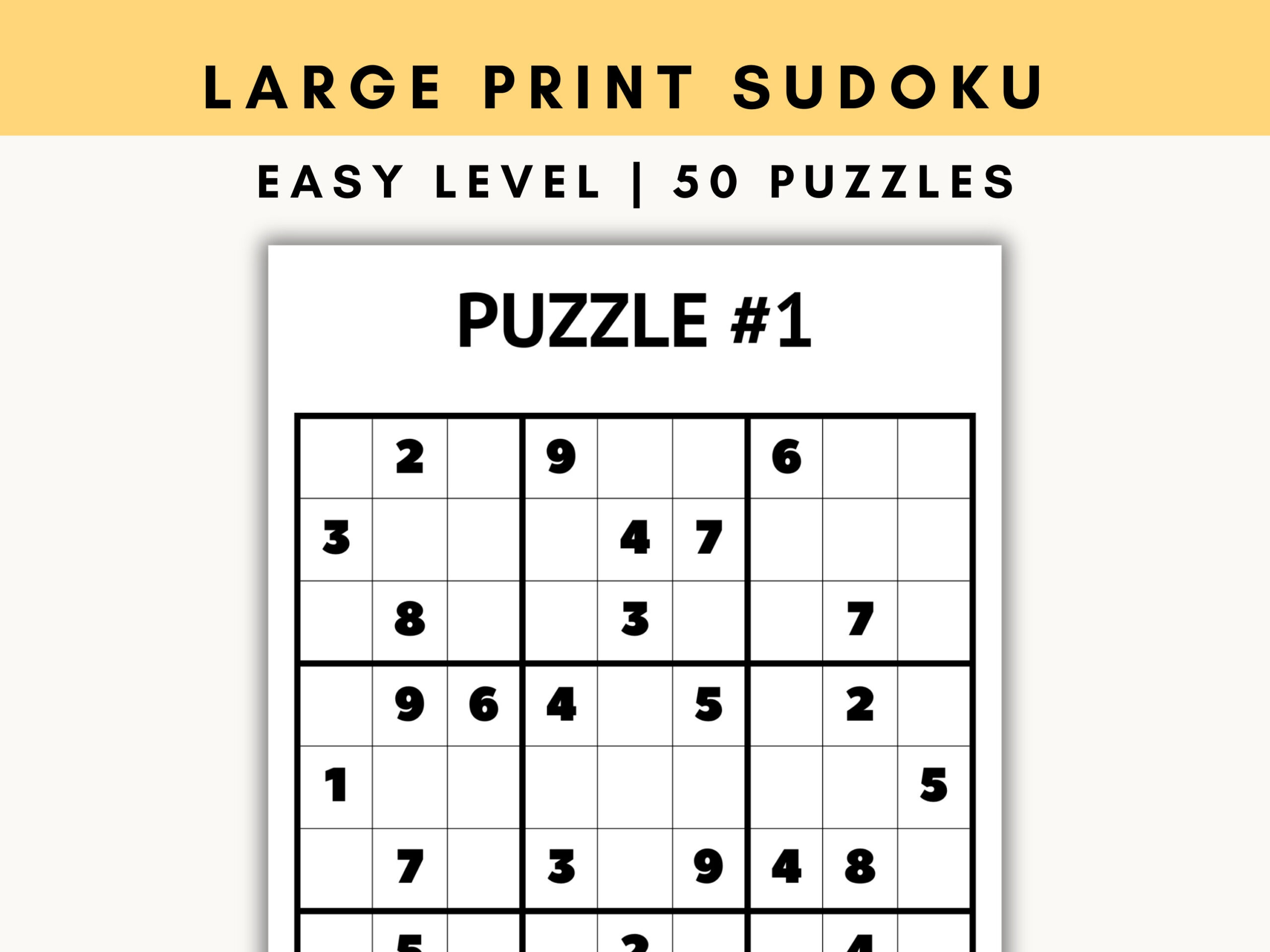 Large Print Sudoku Puzzles: 50 Easy Games For Seniors (Pdf) - Etsy regarding Easy Printable Sudoku Large Print